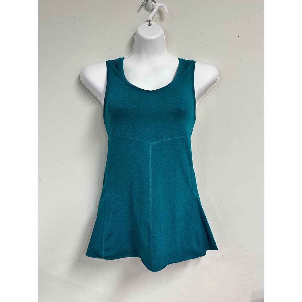 Woman's Teal Anue Yoga Athletic Back Slit Stretch Tank Top Size Small